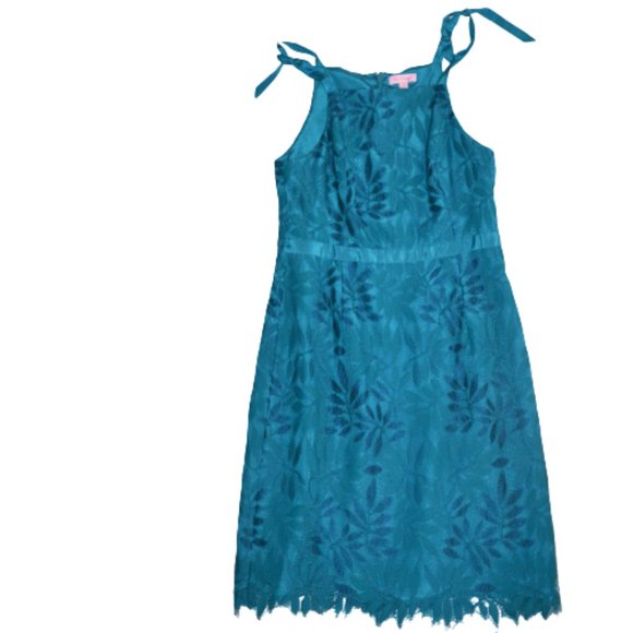 Lilly Pulitzer Teal Tidal Wave Midi Lace Kayleigh Shift 8 - Picture 4 of 10